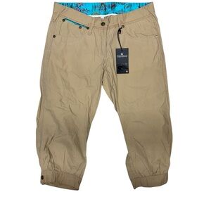 NWT Vintage Parasuco Women's Tan Capris With Floral Waist Lining size 27